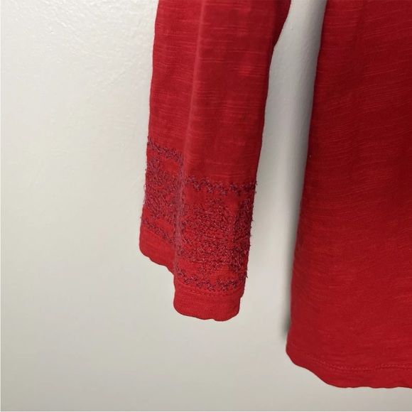 J. Jill Shirt Size XL Tunic Top Embroidered Long Sleeves Red Side Slits Cotton - Picture 5 of 7